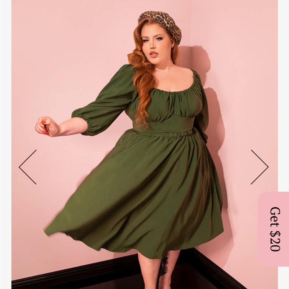 NEW VACATION DRESS IN OLIVE GREEN - VIXEN BY MICHELINE PITT 4X